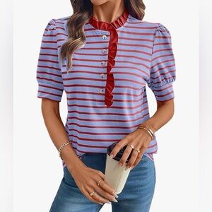 Striped Button-Up Ruffle Top